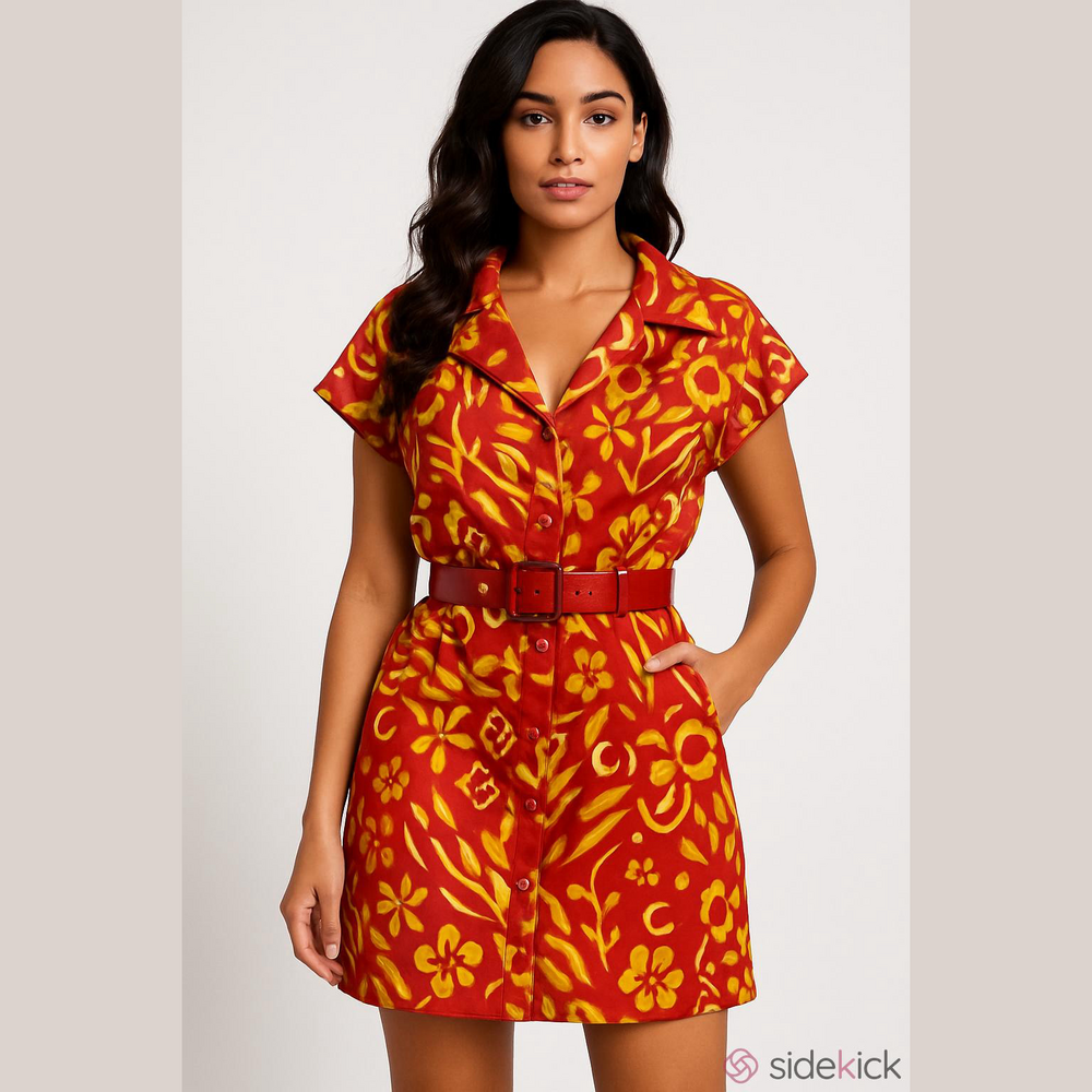 Teri Jon Red and Yellow Rickie Freeman Sheath Style Silk Dress Size 4